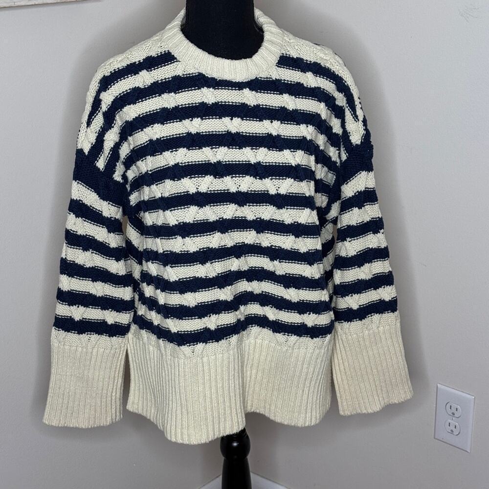 Madewell Cable Knit Oversized Sweater Navy Ivory Size S